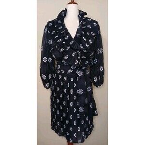 Buru Dress Sz M Black Mini White Floral Print Pleated Chiffon Fully Lined $288